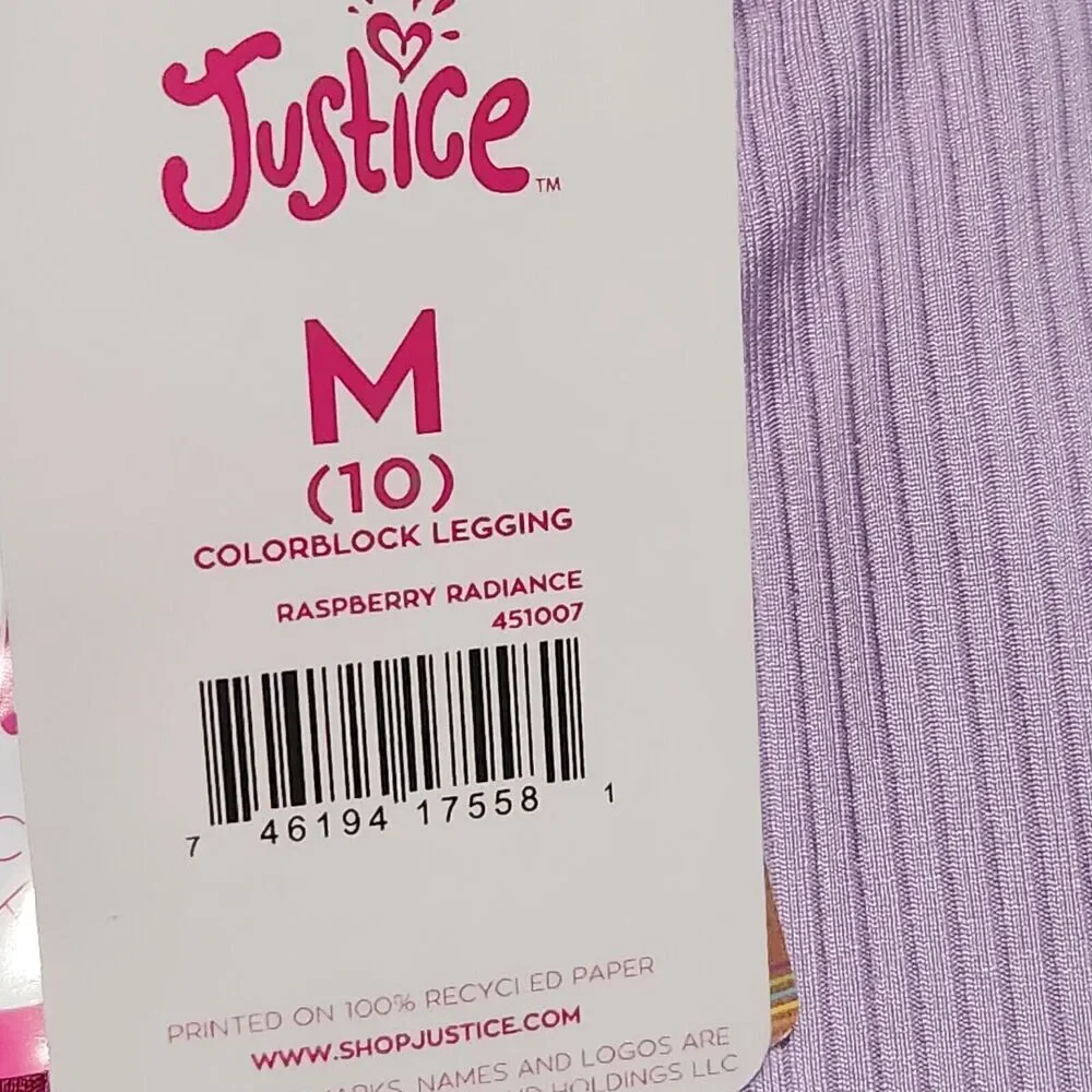 Justice Leggings For Girls Size Medium (10) Color Raspberry Radiance [